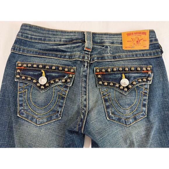 True Religion Joey Studded Jeans Size 26 Ultra Low Rise Y2K Flare Excellent Cond - Picture 4 of 12